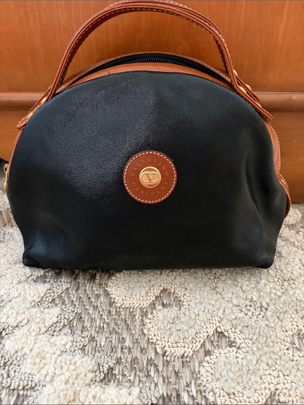Valentino Garavani Black and Brown Leather Mini Dome Bag